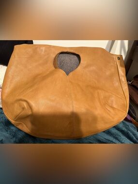 Tan Leather Tote with Cutout Handle